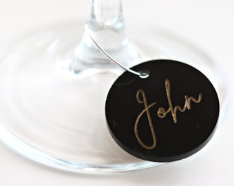 Personalised Round Wine Glass Name Charms Custom Name Tag Wedding Acrylic Wedding Favours Guest Setting Seating Engraved Ideas Champagne AUS