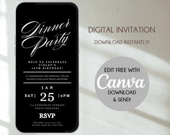 40th Birthday Invitation Canva Editable PDF PNG Jpg File Digital Evite Mobile Personalised Dinner Party Minimalist Calligraphy E-Invite AU