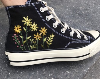 Converse Custom Chuck Taylor 1970s - Converse custom flower embroidery sunflower logo- Custom flower embroidery shoe