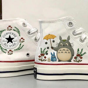 Cartoon character embroidered converse shoes - Floral Embroidered Converse Chuck Taylor - Embroidery Converse Chibi - anime embroidery