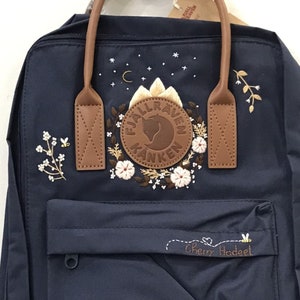 Custom Embroidered Kanken Backpack: Mountain Floral Design