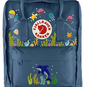 Embroidered Fjallraven Kanken Backpack: Turtle, Shark, Ocean Design