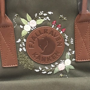 Embroidered Fjallraven Kanken Backpack: Custom Mushroom & Flower Design