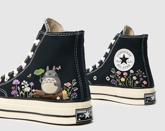 Cartoon character embroidered shoes - Floral Embroidered Converse Chuck Taylor - Embroidery Converse Chibi - Character anime embroidery