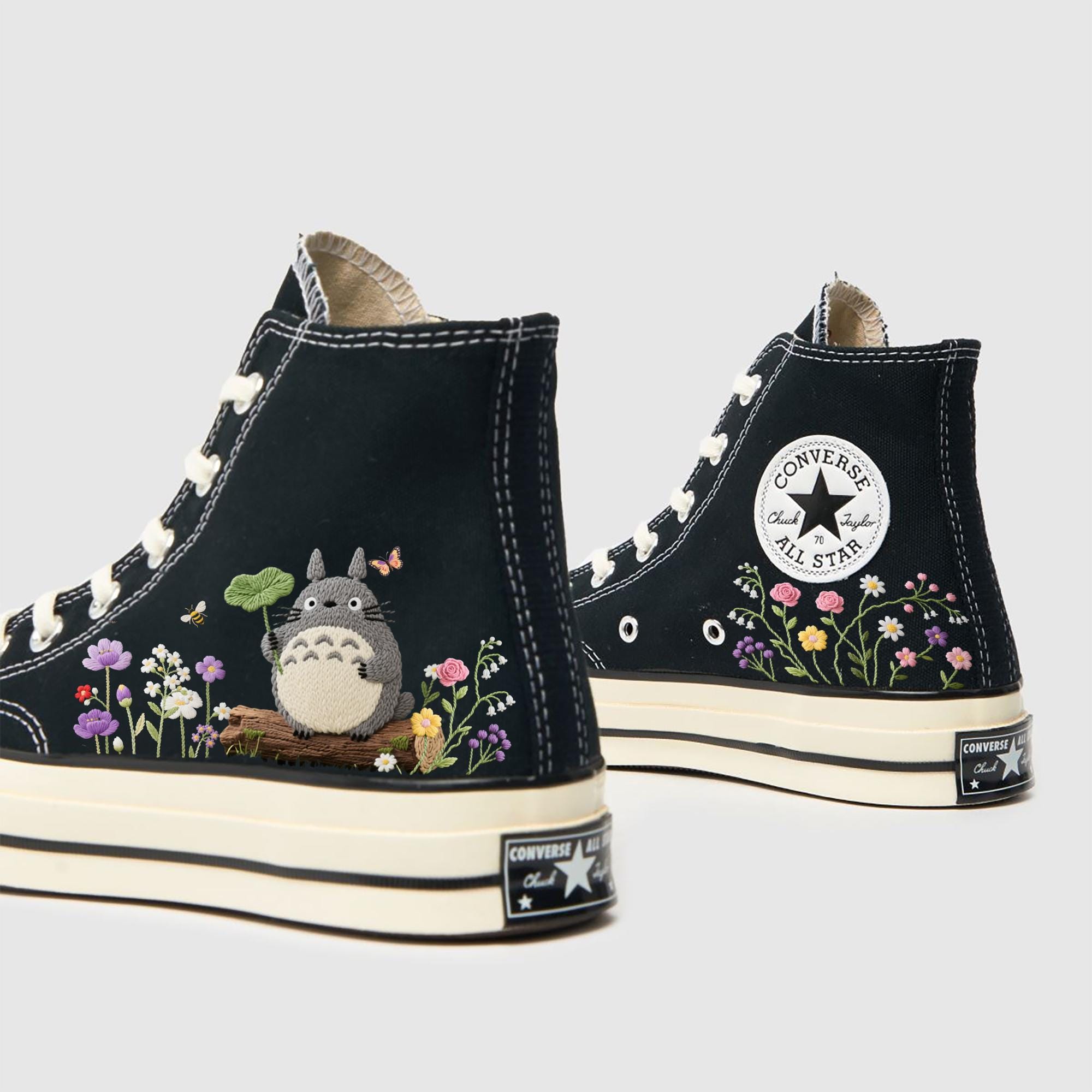 Cartoon Character Embroidered Custom Converse - Floral, Anime