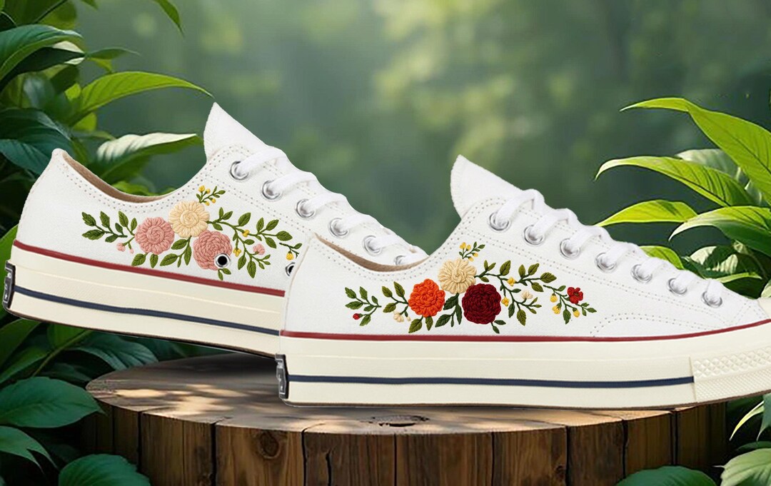 Embroidered Rose Converse Low Top: Custom Flower Bride Design Sneakers ...