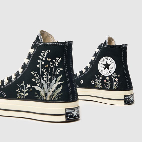 Embroidered Floral Converse High Tops: Custom Bellflower Design