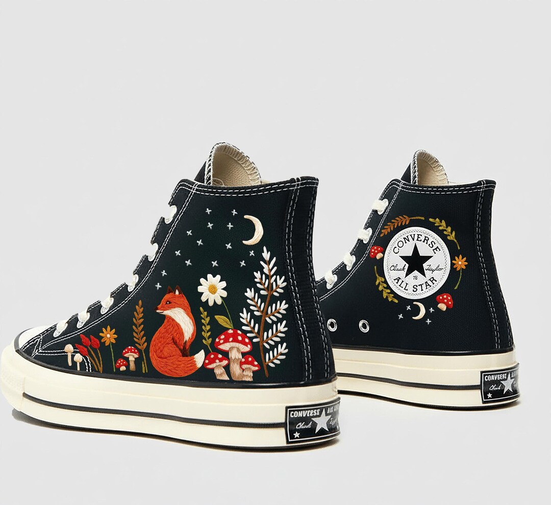 Embroidered Fox and Cartoon Character Converse Sneakers: Custom ...