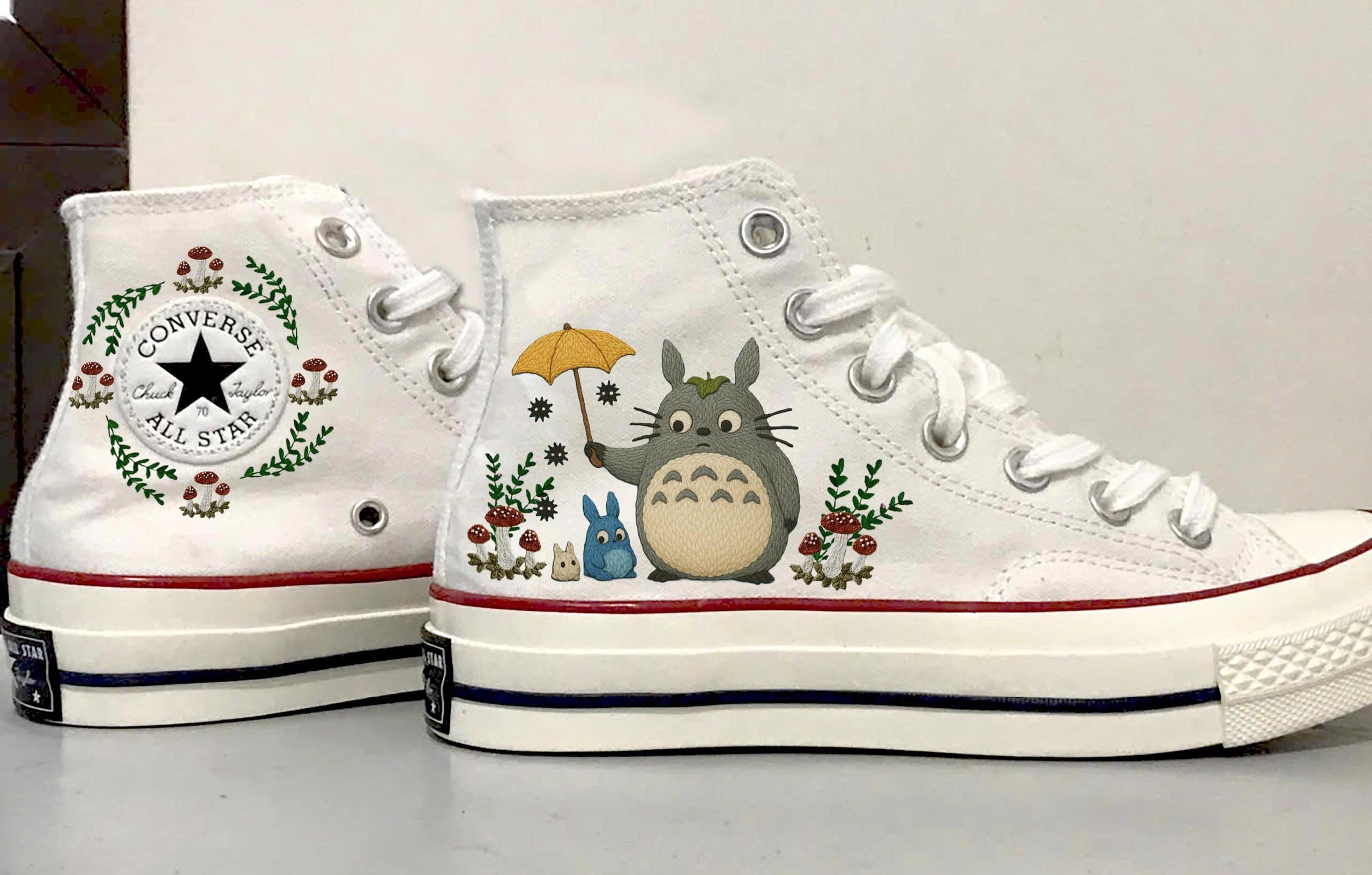 Embroidered converse shoes cartoon character - Floral Embroidered Converse Chuck Taylor - Embroidery Converse Chibi - anime embroidery
