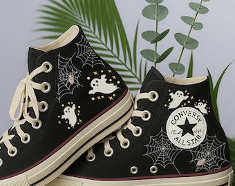 Converse embroidery halloween - Converse embroidery Spiderweb - Embroidery converse high top custom - Spiderweb embroidered sneaker