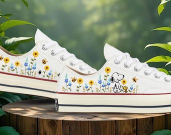 Embroidered Sunflower Converse Low Top Sneakers: Floral Design