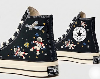 Embroidered Aliens Converse Sneakers: Spaceship Astronaut Design High top - Custom Shoes