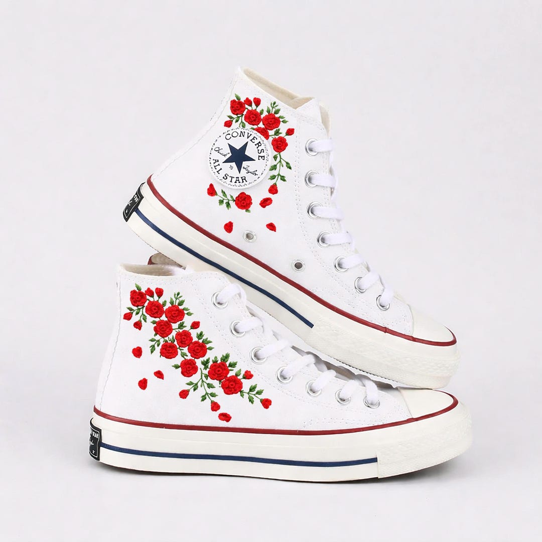 Flower 3D Embroidery Wedding Converse High Top: Floral Roses ...