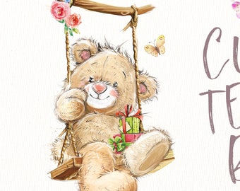 Cute teddy bear-Clip Art- Teddy -Animal-Valentine