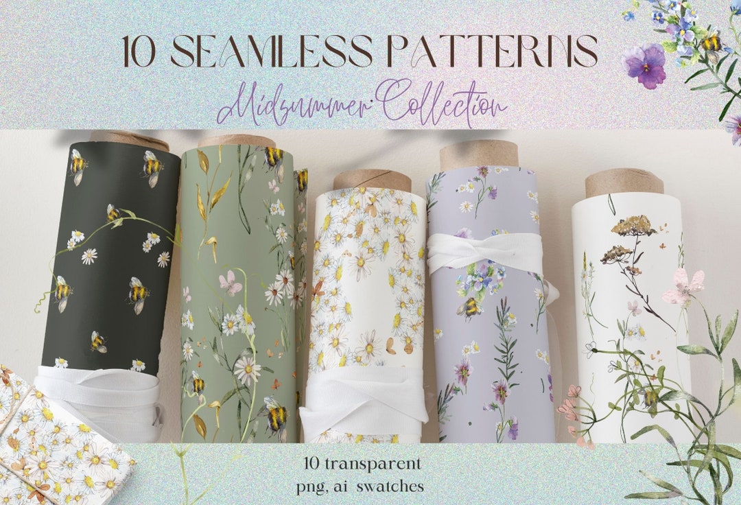 Midsummer Pattern Midsummer Seamless Patterns. 10 Files PNG, EPS - Etsy