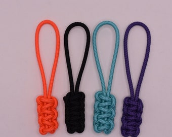 Paracord Zipper Pulls - Set of 3 - PICK YOUR COLOR- Coat & Bag Zipper - Outdoors, Camping, Rope Key Ring Keychain Accessory - 275 Cord