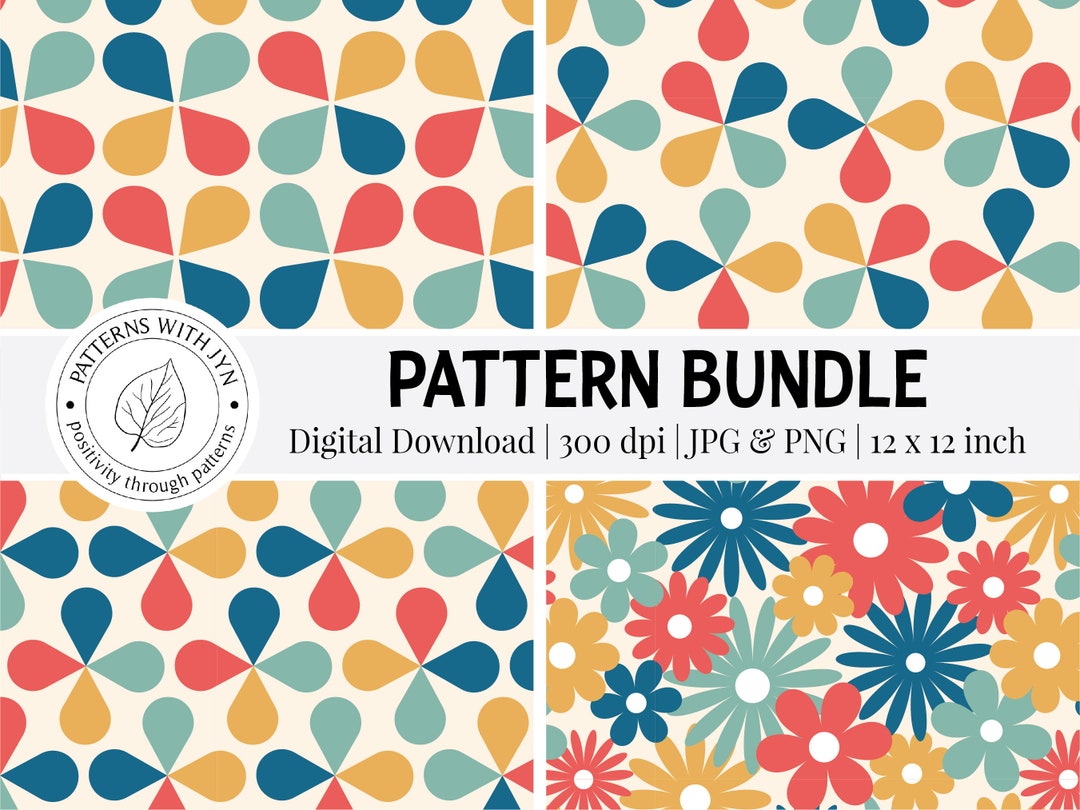 Retro Pattern Bundle Seamless Repeat Design, Seamless Files, Digital ...