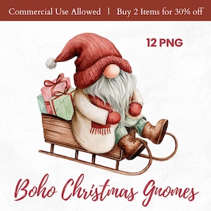 Watercolor Cottagecore Neutral Gnomes Clipart, Christmas Gnome PNG, Cute Gnome Holiday Festive Doodle, Xmas Junk Journal Printable Cards