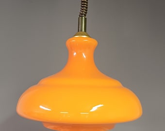 Retro Orange Pendant Light / Kitchen Light / Vintage Hanging Light / Orange Glass Light / Height Adjustable