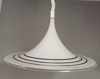 Vintage Pendant Lamp / Meblo Guzzini / Ceiling Lamp / White and Black Trumpet Kitchen Light / Mid Century Ceiling Light / Retro lighting
