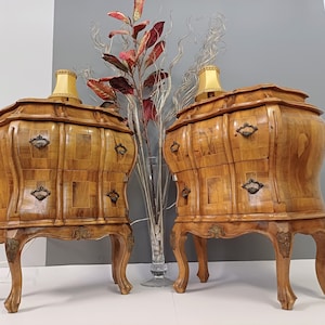 A set of 2 Vintage Baroque Chests Drawers / Dresser Round Classic / Antique Italian Louis XV Style / Bedside Nightstand Cabinets