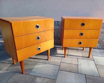 Pair of Vintage Nightstands / Retro Modern Furniture / Yugoslavia / Mid-century Drawer Bedside Table / Wooden Nightstands