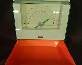 Báscula de cocina vintage / Krups, Gorenje / Yugoslavia / Electrodoméstico de mediados de siglo / Sistema de resorte / Cubierta naranja