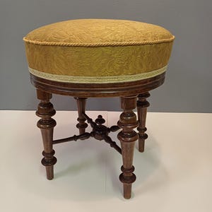 Antique Tabore / Golden Taboret / Upholstered Wooden Stool / Spring Taboret / Vintage Furniture