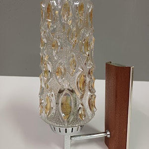 Wall Light / Vintage Sconce / Colored Glass Lightshade / Wooden Veneer / Vintage Light Fixture