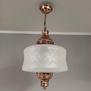 Copper Pendant Light / Vintage Kitchen Light / Copper Pendant Light / Milk Glass / Copper Lamp