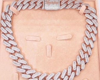 Iced Out Cuban Link Chain – Rhinestone Hip Hop Rapper Necklace