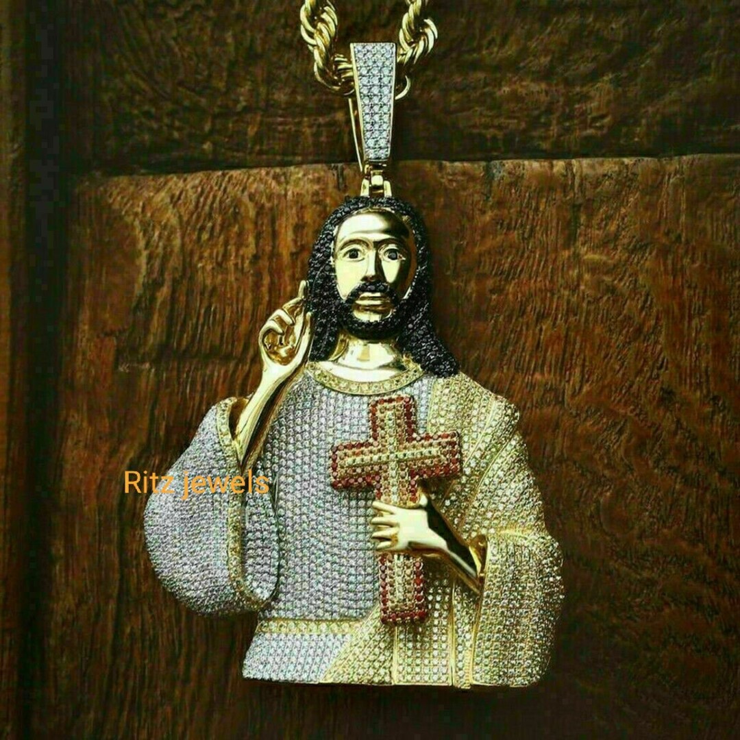 Moissanite Jesus Cross Pendant, Hip Hop Style, Sterling Silver - Etsy