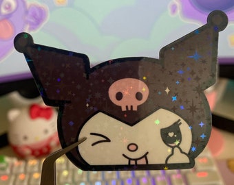Kawaii Devil Peeker | Glitter Stars Vinyl Sticker | Stationary Gifts