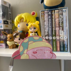 Sleepy Kirby Peeker | Glitter Stars Vinyl Sticker | Kawaii Peeker | Peekers