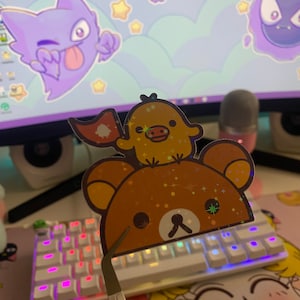 Kawaii Bear and Bird Sticker | Vinyl Sticker | Kawaii Peeker | Stationary Gifts
