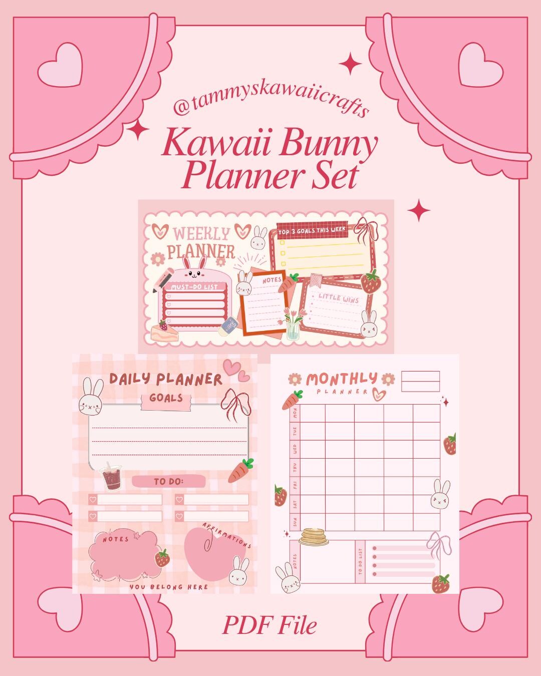 Kawaii Bunny Printable Daily, Weekly, Monthly Planner Set - Etsy