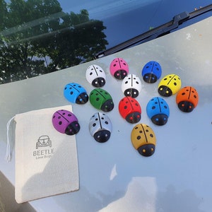 13x VW Beetle Love Bugs UK (12 + 1 Addition Love Bug & Gift Bag) Ladybug/Ladybird Magnets to gift to Beetle Owners/Lovers. Volkswagen/Fridge