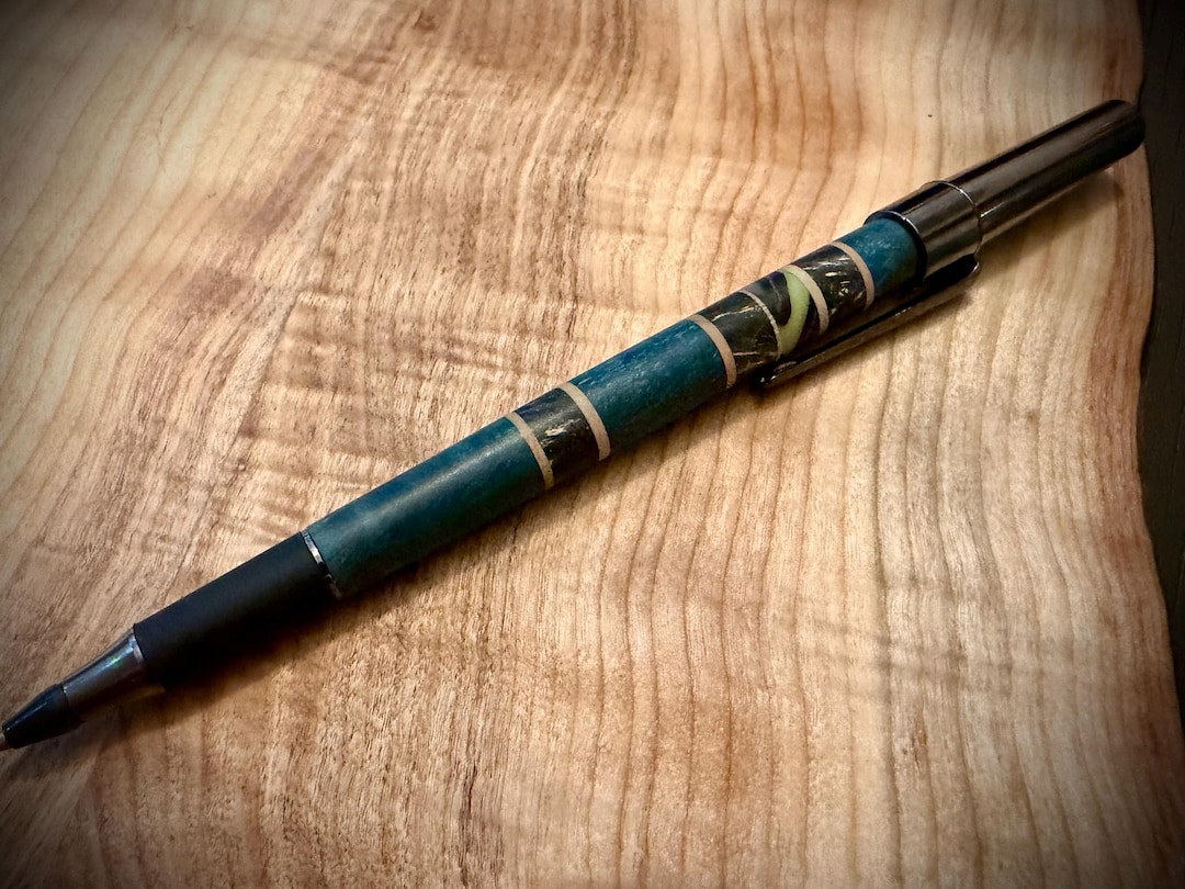 Hand Turned Blue Curly Maple and Black Box Elder Bic Pen - Etsy