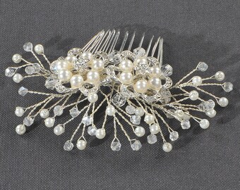 Hearpiece de mariée, peigne à cheveux en cristal et perle, peigne à cheveux de mariage, accessoires en argent pour cheveux de mariage, CMBJA