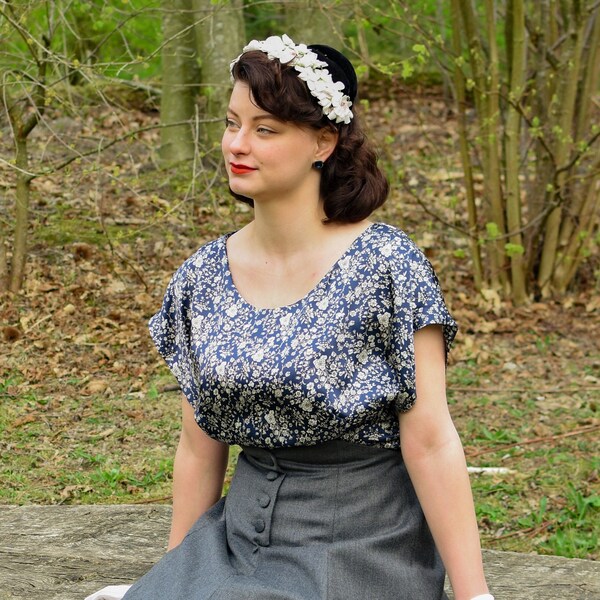 Clara 1950's blouse sewing pattern, PDF print at home reproduction instant dowload