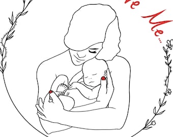 Fête des mères personnalisée bébé et mère dessin, dessin au trait maternité, art maman bébé chambre d'enfant, art mural mère et enfant, cadeau de dessin au trait nouveau-né