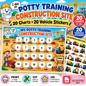 Construction Vehicle Potty Training Reward Chart Printable | Construction Truck Sticker Chart | Toilet Training for Toddlers | Instant Downl
