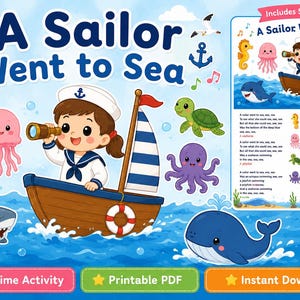 Sailor Went to Sea Printable Song Set | Ocean Circle Time Activity | Preschool Music Resource | Flannel Board Story | Ocean Theme Printable