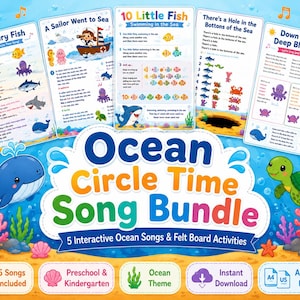 Liederpaket zum Thema Ozean im Morgenkreis | 5 druckbare Filzbrett-Aktivitäten | Der glitschige Fisch | Ein Seemann fuhr zur See | PDF zum Thema Ozean für den Kindergarten