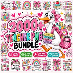 2000+ Teacher PNG Bundle, Back to School PNG, Teacher Shirt Designs, Cute Teacher Sublimation, School Clipart, Digital Download