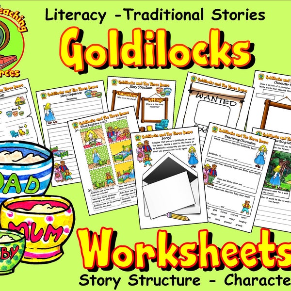 Goldilocks & the Three Bears Story, Literacy Traditional Stories, Literacy Story Sequence Worksheets, Story Plot Characters Settings