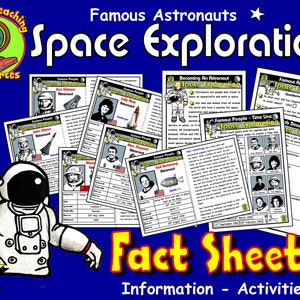 Informatiebladen over ruimteastronauten, werkbladen als astronaut, lesmateriaal geschiedenis beroemde mensen, afdrukbare directe download