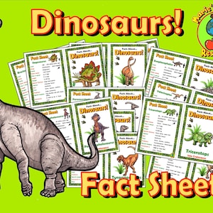 Informatiebladen dinosaurussen visuele hulpmiddelen posters, lesmateriaal dinosaurussen, classificatie van wetenschappelijke dinosaurussen, afdrukbare Instant Download