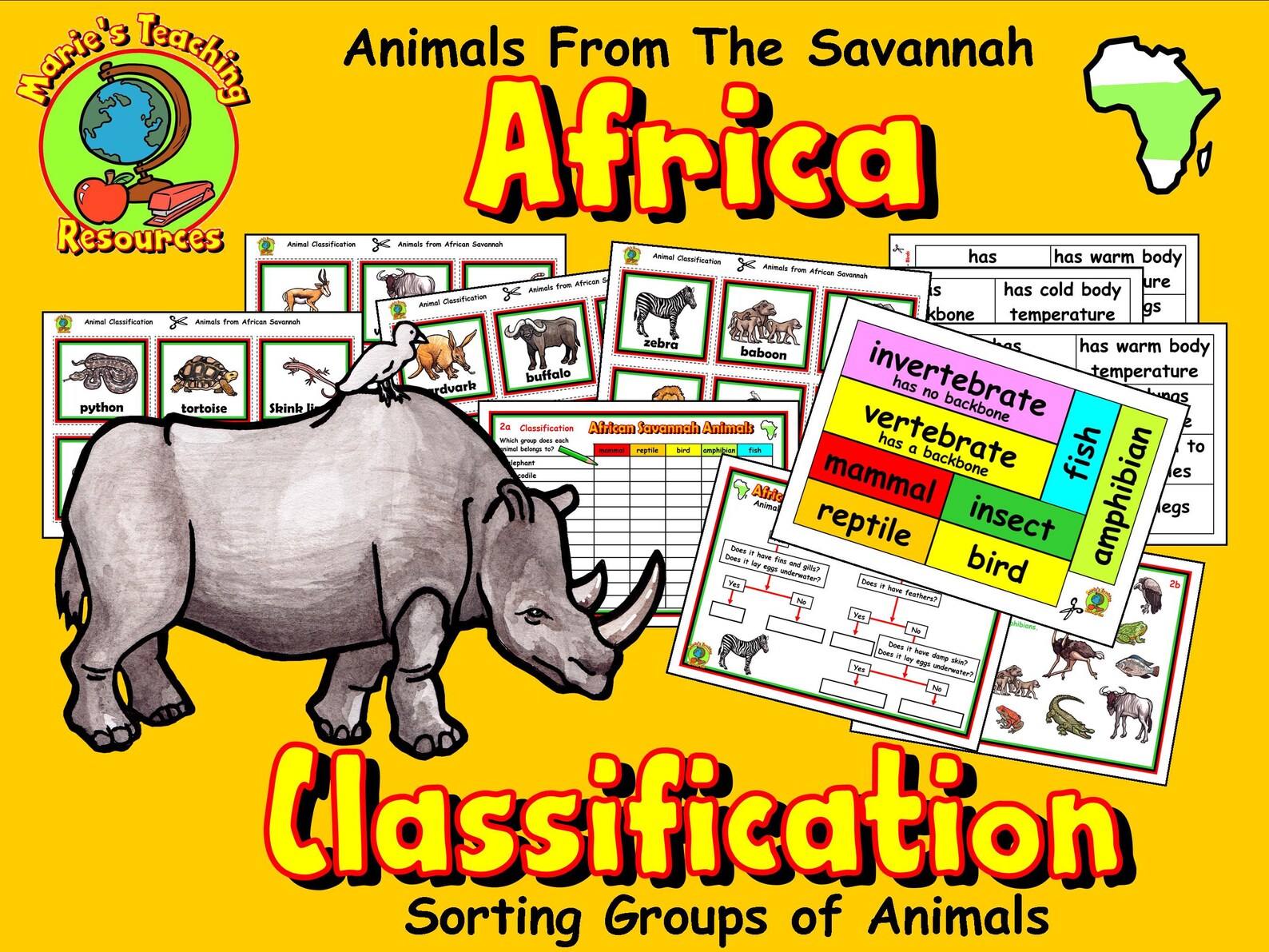 Animals From Africa Classification Sorting Activity, Animals Teaching ...
