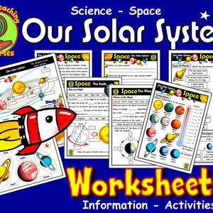 Nuestro Sistema Solar, Planetas, Luna y Sol: Datos y fichas de trabajo, Recursos didácticos sobre ciencia espacial, Descarga instantánea e imprimible